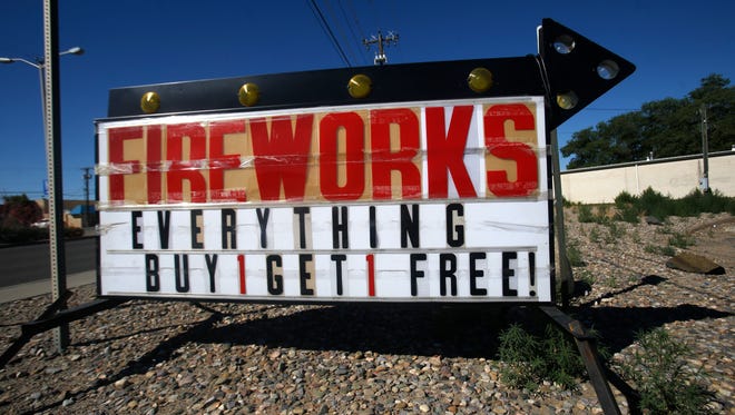 A sign for fireworks is pictured, Wednesday, June 20, 2018, in Farmington.