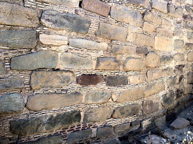 The unplastered walls in the Salmon Ruins complex show construction details left by highly-skilled stoneworkers.