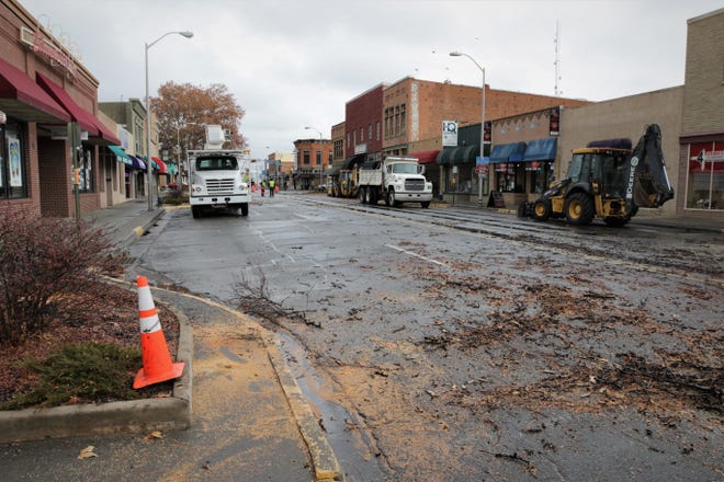 West Main Street through downtown Farmington was deserted on Dec. 27, 2019, aside from city vehicles as workers blocked access to it in preparation for the beginning of the Complete Streets construction in early January.