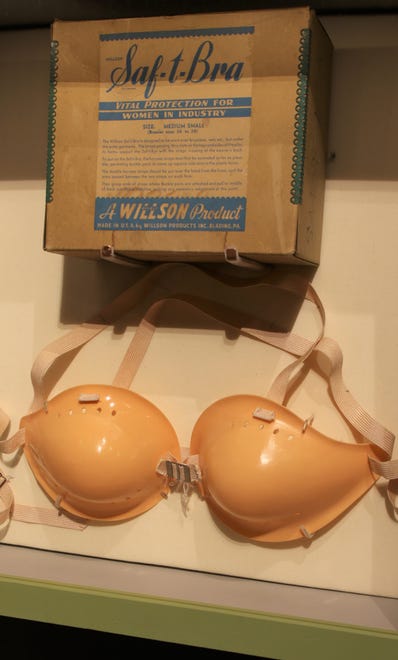 A Saf-t-Bra manufactured by Willson Safety Products for women working industrial jobs during the World War II era is included in the "Inside Out" exhibition opening this weekend at the Farmington Museum at Gateway Park.