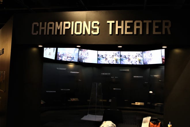 The Champions Theater in the "Gridiron Glory" exhibition focuses largely on Super Bowl champions.