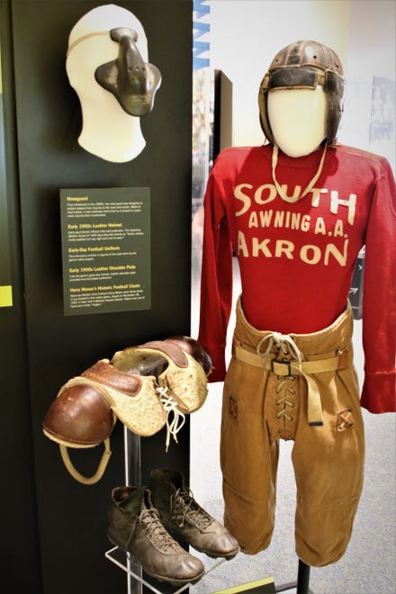 The "Gridiron Glory" exhibition at the Farmington Museum at Gateway Park dives deep into the sports roots with displays of early equipment.