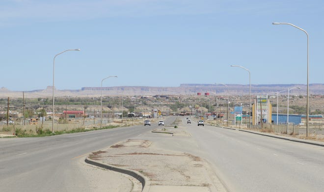 A minimum flow of traffic is seen on U.S. Highway 491 on April 25 in Shiprock, due to the weekend curfew on the Navajo Nation.