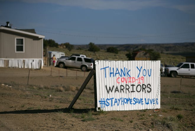 A sign at a home in Mexican Springs, New Mexico, on the Navajo Nation on May 15, 2020.