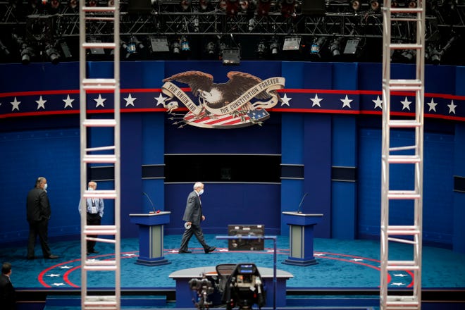 Final preparations take place before the first Presidential debate between President Donald Trump and Democratic presidential candidate, former Vice President Joe Biden hosted by the Cleveland Clinic and Case Western Reserve University on Tuesday, Sept. 29, 2020, in Cleveland.