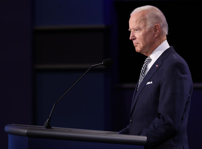 Democratic presidential nominee Joe Biden participates in the first presidential debate against U.S. President Donald Trump.