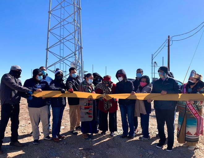 Navajo Nation leaders and Navajo Tribal Utility Authority officials recognized on the completion of a new NTUA Choice Wireless tower on Feb. 18 in Beclabito.